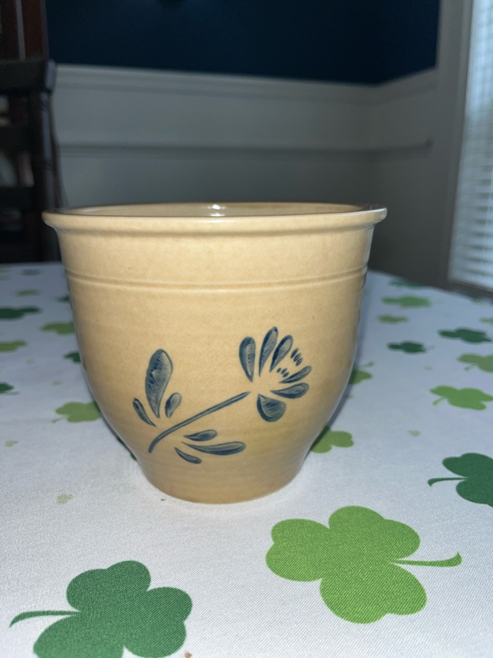 Hand-Painted Pfaltzgraff Stoneware Planter Pot in Beige with Blue Floral Design